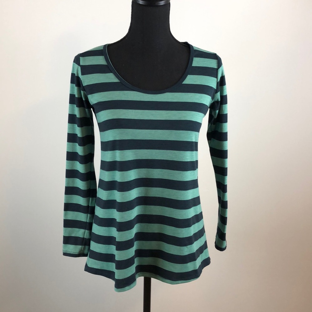 LulaRoe- Green & Blue Long Sleeve Shirt- S - XXS